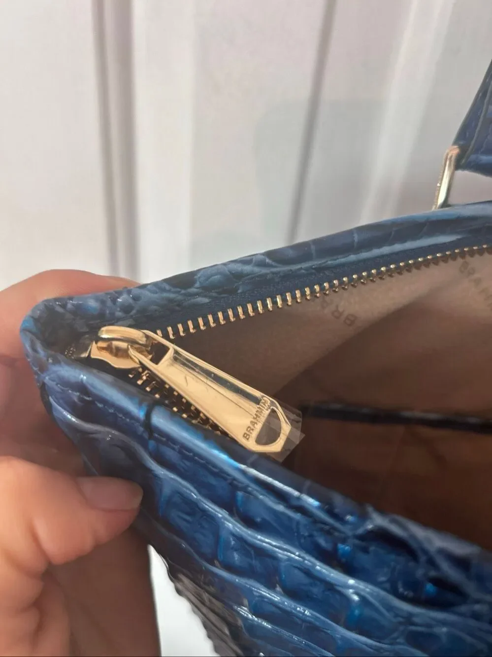 Brahmin Medium Asher Croc Embossed Leather Tote blue